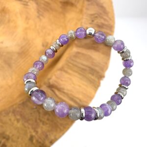 bracelet mémoire concentration en perles de 6mm, améthyste et labradorite