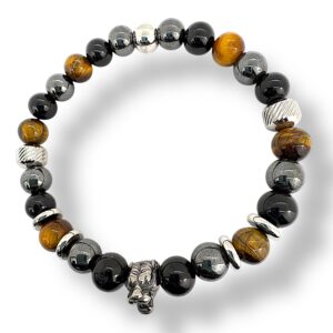 bracelet homme anti-stress, oeil de tigre, hématite, tourmaline noire, en 8mm