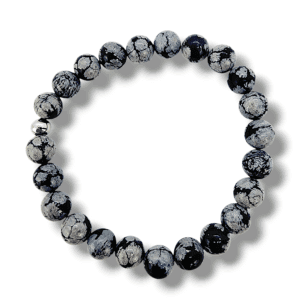 BRACELET PERLES UNIQUE OBSIDIENNE FLOCON DE NEIGE