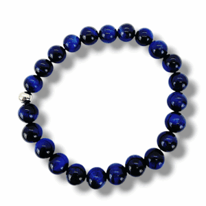 BRACELET PERLES UNIQUE OEIL DE TIGRE BLEU TEINTE